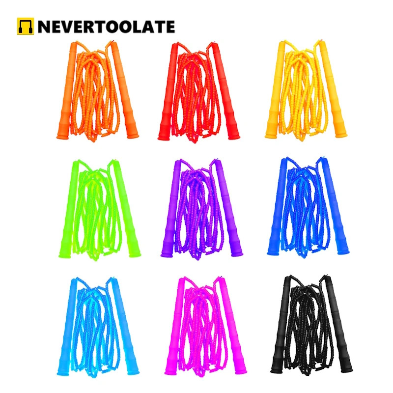 NEVERTOOLATE-Cuentas de PVC con mango largo para adultos, cuerda suave de 3 metros, color negro puro, para saltar, trucos de habilidad