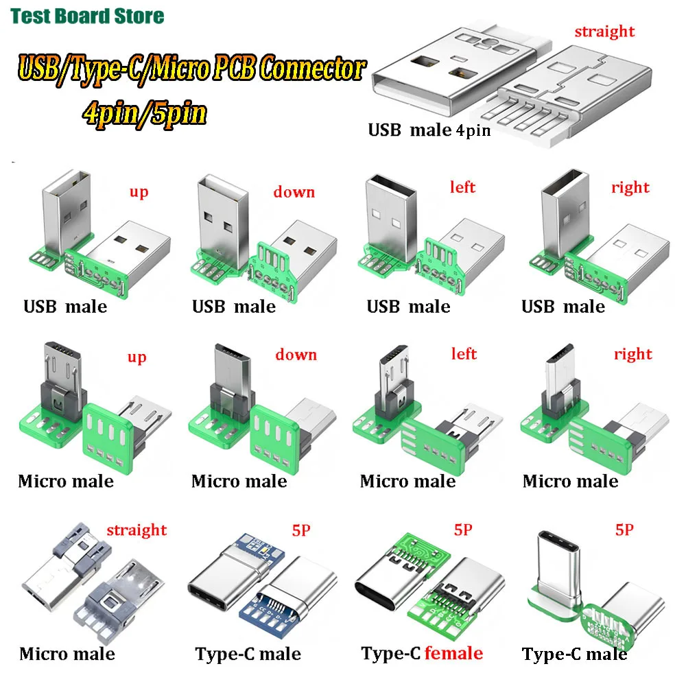 Micro 4P 5P Type-C USB To Dip PCB Converter Adapter 90 Degree Right Angle Breakout Board Repair Welding Socket Connector Port