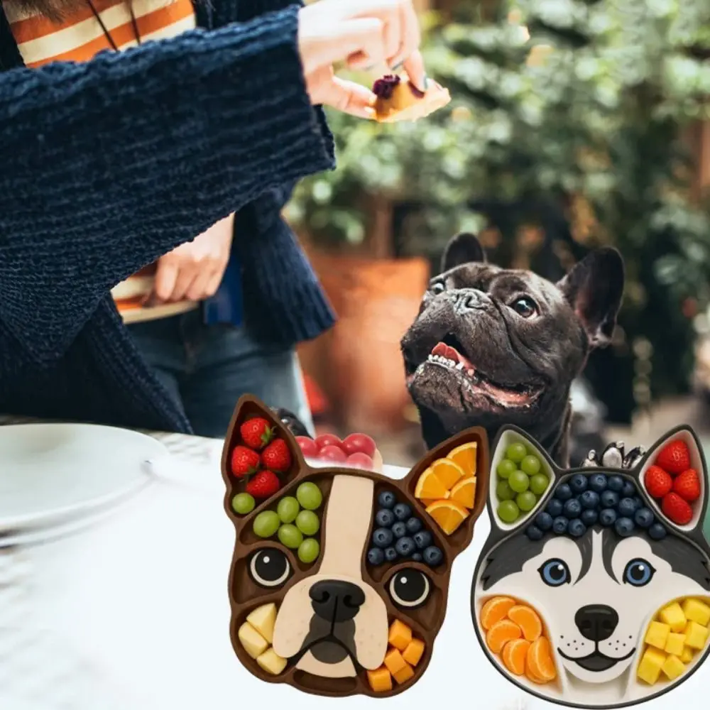 

Деревянный поднос в форме собаки, большая вместимость, деревянная доска ручной работы, декоративная с отделениями, поднос для закусок на тему собаки