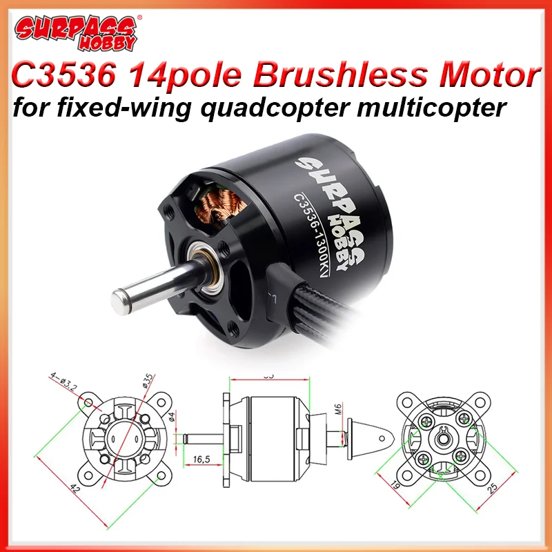 SURPASS HOBBY C3536 Brushless Outrunner Motor 1050KV 1300KV for RC Airplane Fixed-wing Glider Warbirds 1000g-1500g FPV Drone