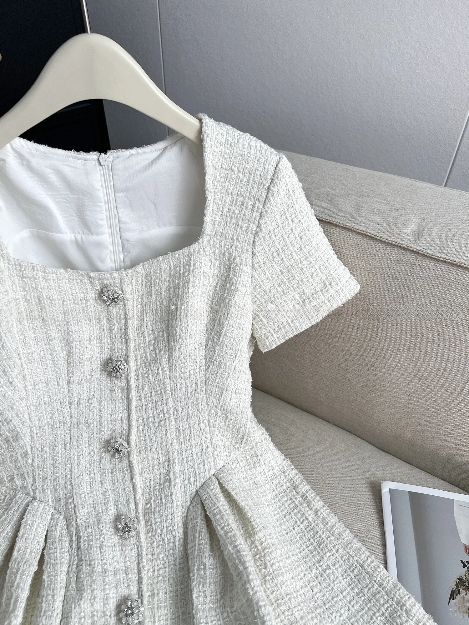 Ele Simple Square Collar Single Button ort Sve Waist Cinched Dr Faionable Summer New Arrival Lady's Dr