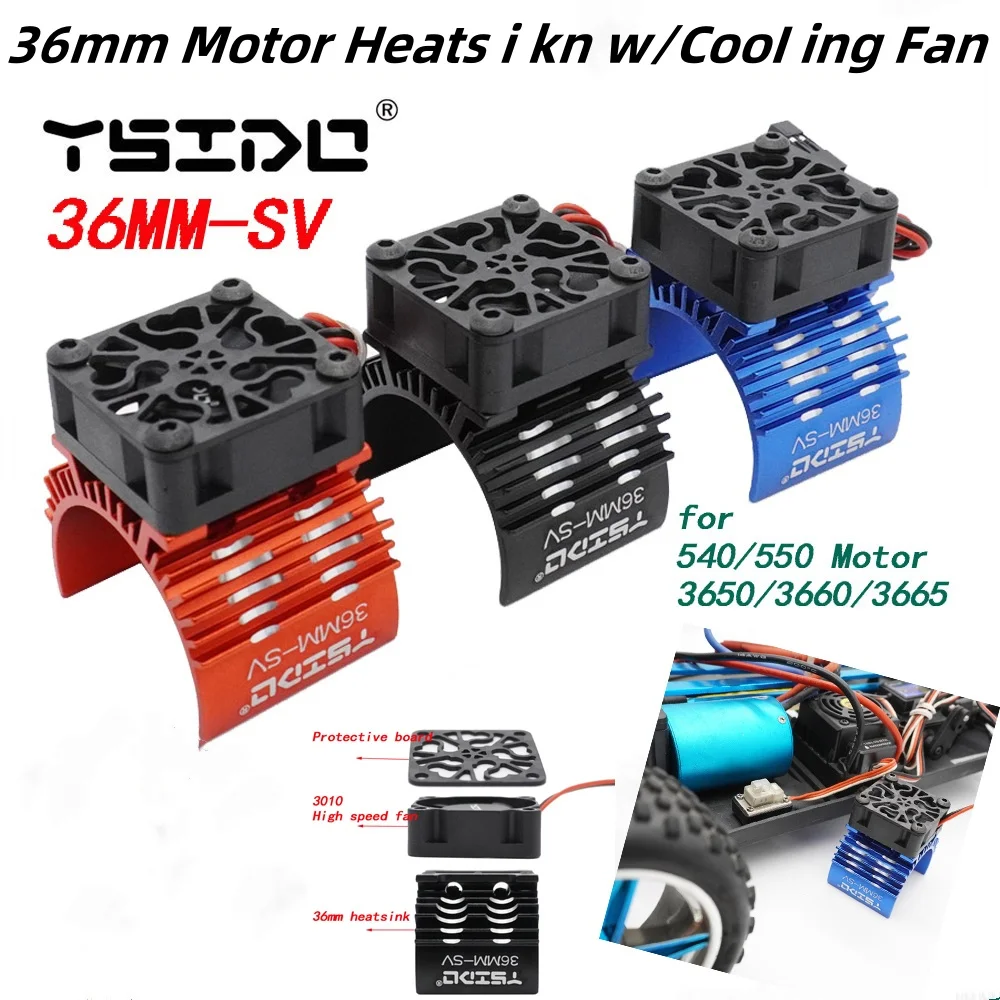 

2024 YSIDO 36MM-SV 540 550 3650 3660 3665 Motor Heatsink Cooling Fan for HPI HSP Traxxas Axial Redcat 1/10 1/12 1/8 RC Car
