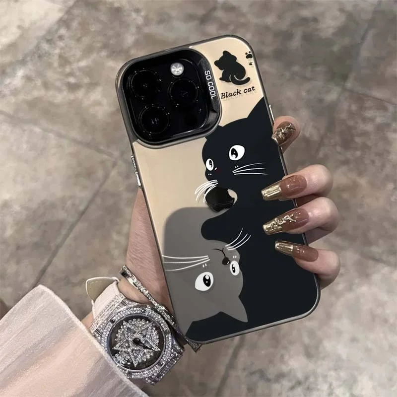 Cute BLACK&WHITWE cat matte Phone Case For iPhone 13 14 13 12 11 15 Pro Max shockproof fashion Case For 7+8+ XR XsMax