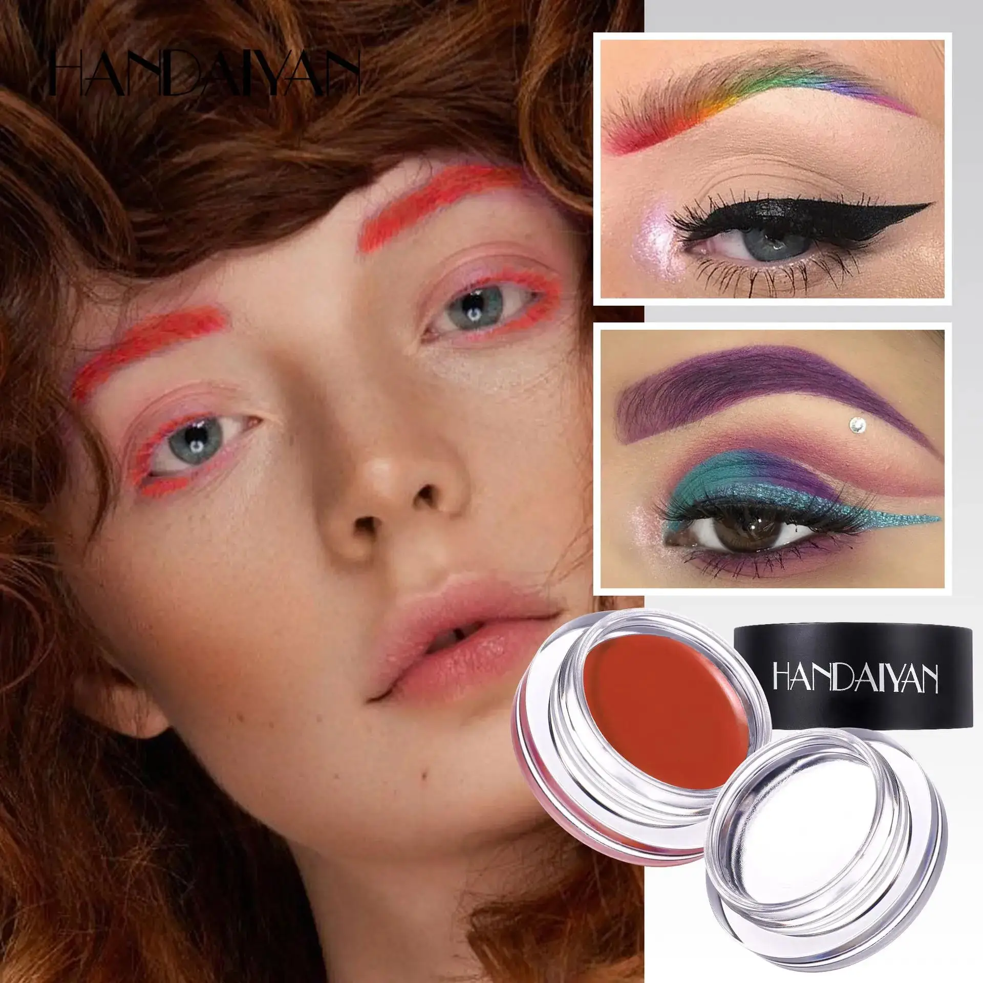 Pomada de cera para sobrancelha, creme à prova d'água de longa duração para aparência natural 3d, escovas duplas incluídas, gel intensificador, formato perfeito