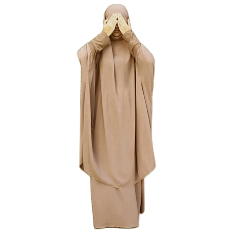 Vestido musulmán de manga larga para mujer, conjunto de 2 piezas, Hijab, bufanda y falda, Abaya islámica, caftán largo