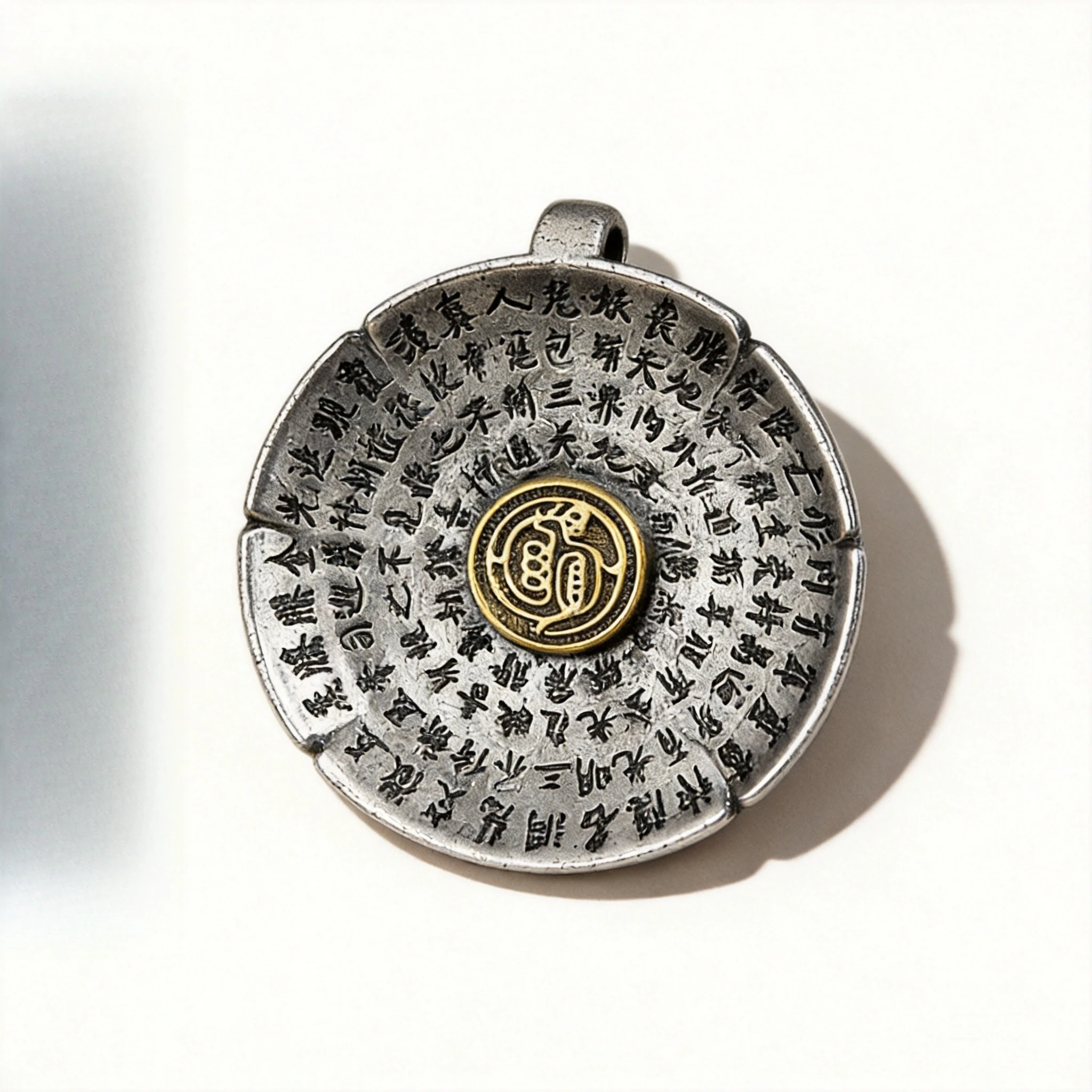 Chinese Traditional Taoist Golden Light Mantra Pendant Retro Distressed Necklace Lucky Blessing Amulet Niche Design Unisex Chine