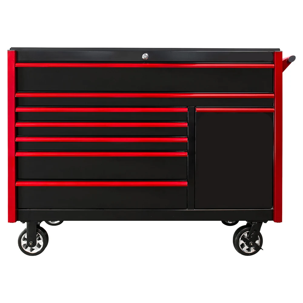

Red And Black 8-Drawer Roller Cabinet With Power Tool Drawer And Wheels