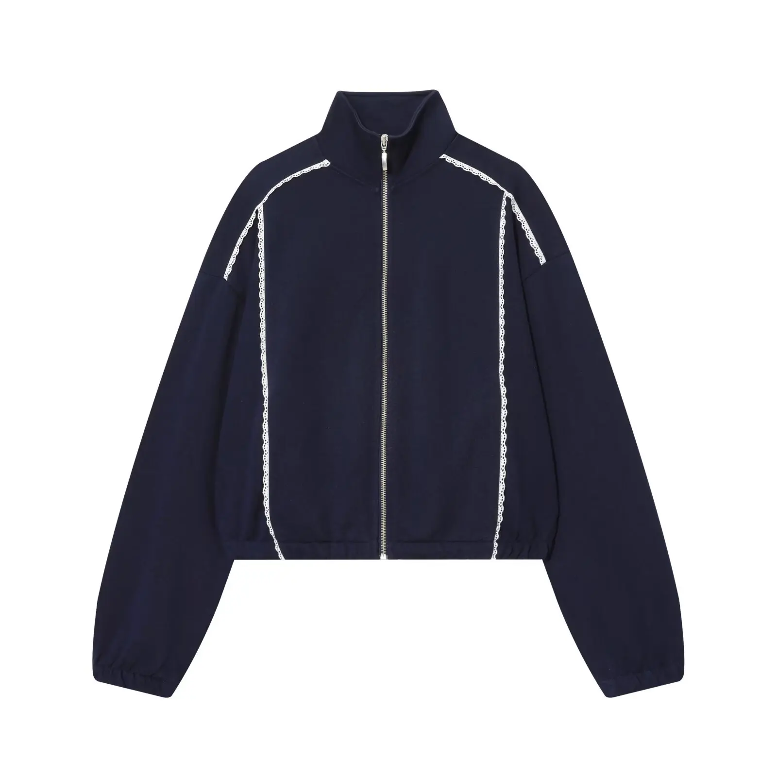 2025 moda primavera outono casual terno feminino renda gola solta zíper moletom + perna larga calças de flanela conjunto de 2 peças
