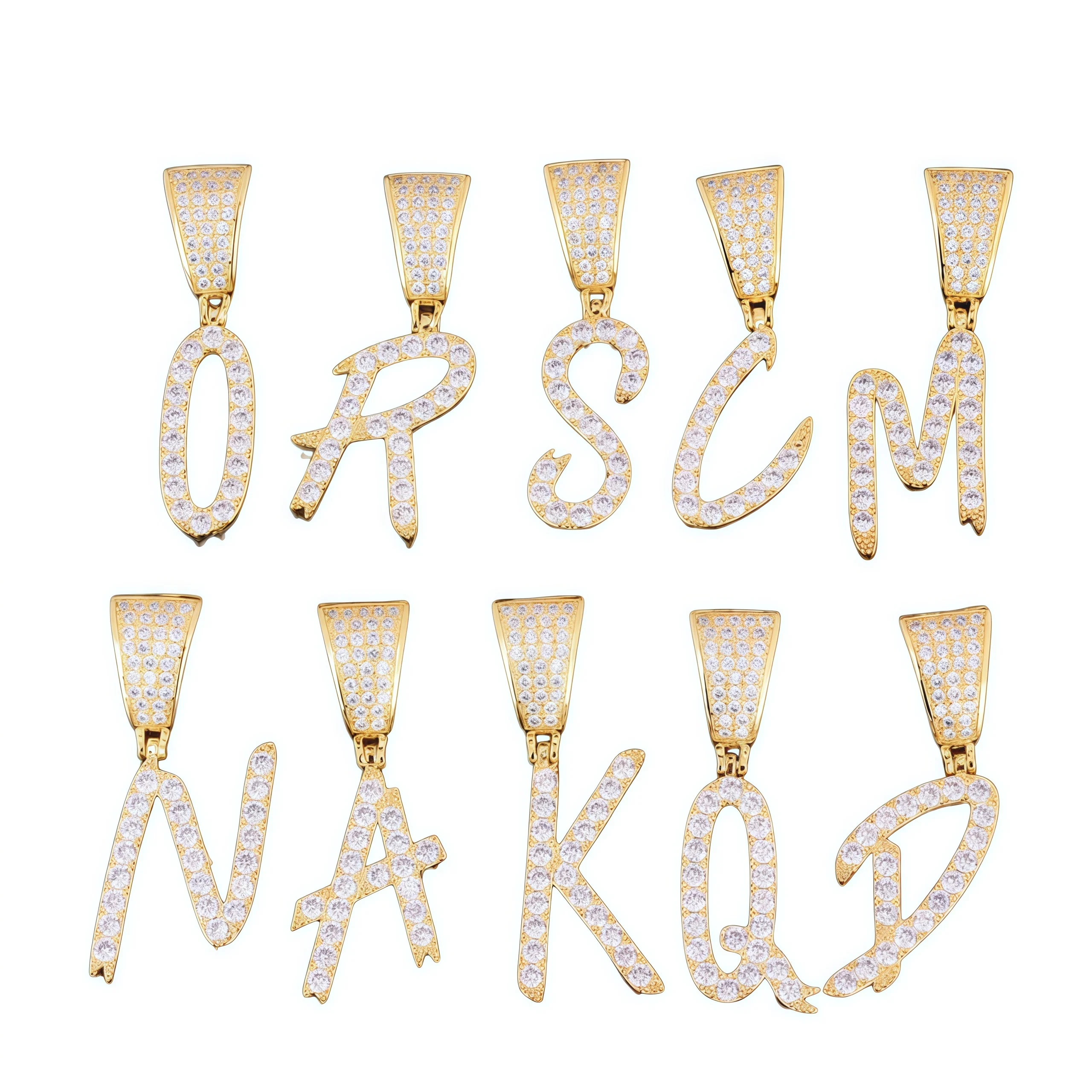 Cursive Charm Single Letter Necklaces & Pendant Charm For Men/Women Gold Color Hip Hop Jewelry with Rope chain A-Z