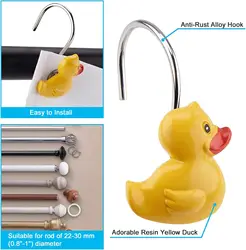 2Pcs Home Fashions Yellow Duck Anti Rust Decorative Ducky Resin Hooks for Bathroom Shower Curtain,Bedroom,Living Room Curtain