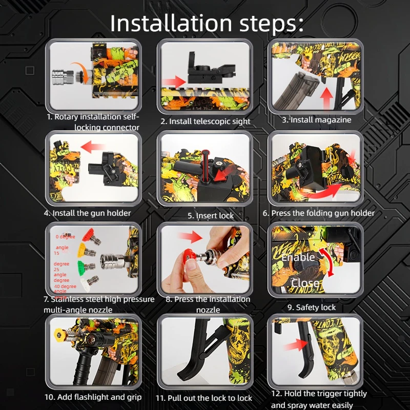 Pistola de agua para lavado de coches de juguete estilo MP5K, pulverizador de limpieza al aire libre divertido, Blasteer con pulverizador de alta presión, regalo genial para adultos