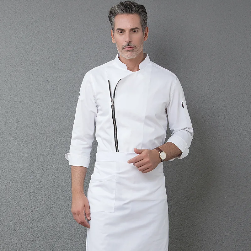 Ropa de cocina con cremallera para hombre y mujer, chaqueta de Chef para Hotel, restaurante, uniforme de cocinero, panadería, camarero, abrigo de trabajo para el hogar