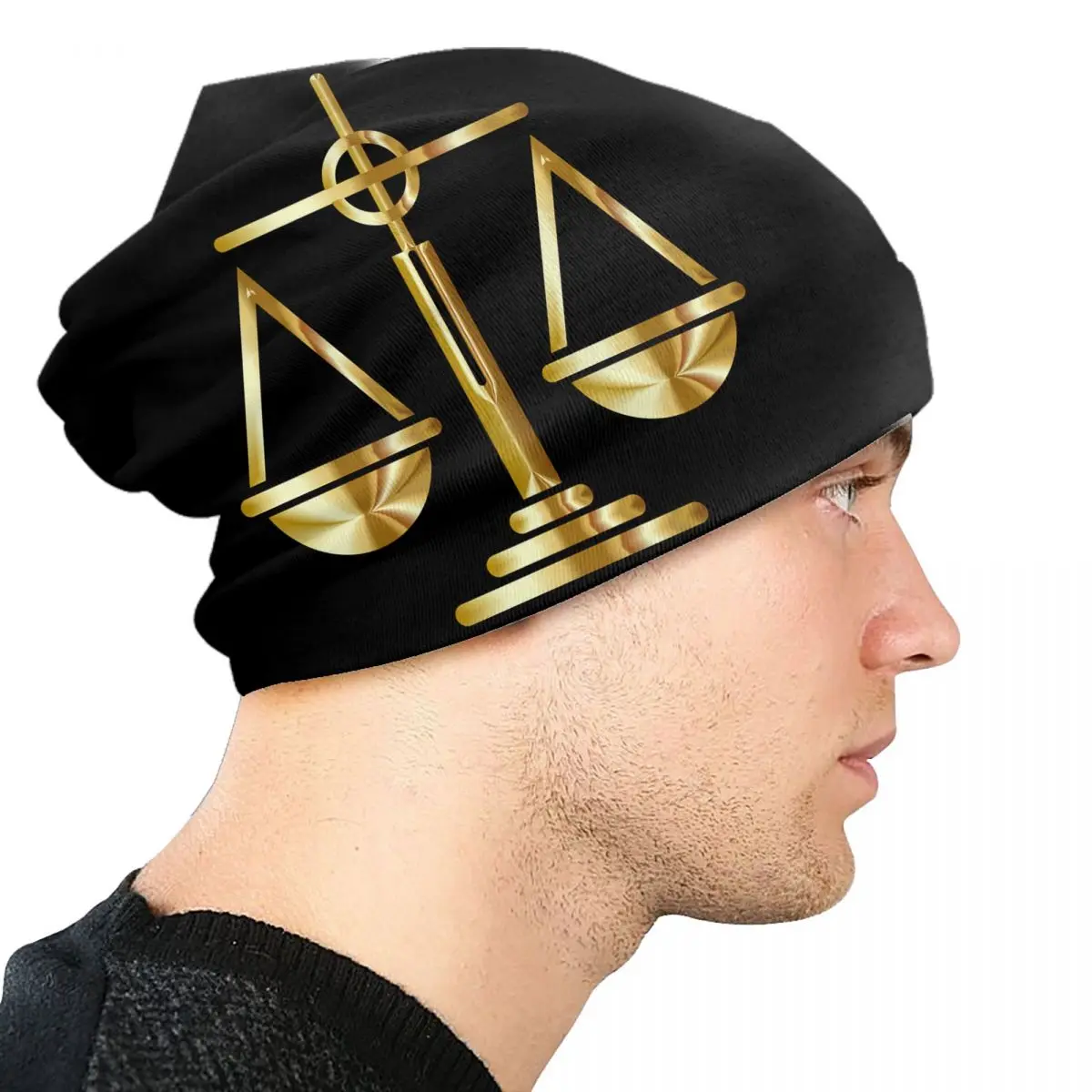 Unisex Gold Scales of Justice Beanie Cap, Law Logo Bonnet, Ski Lawyer Chapéus, Skullies Partido Jurídico, Gorros para Casa, Chapéus de malha