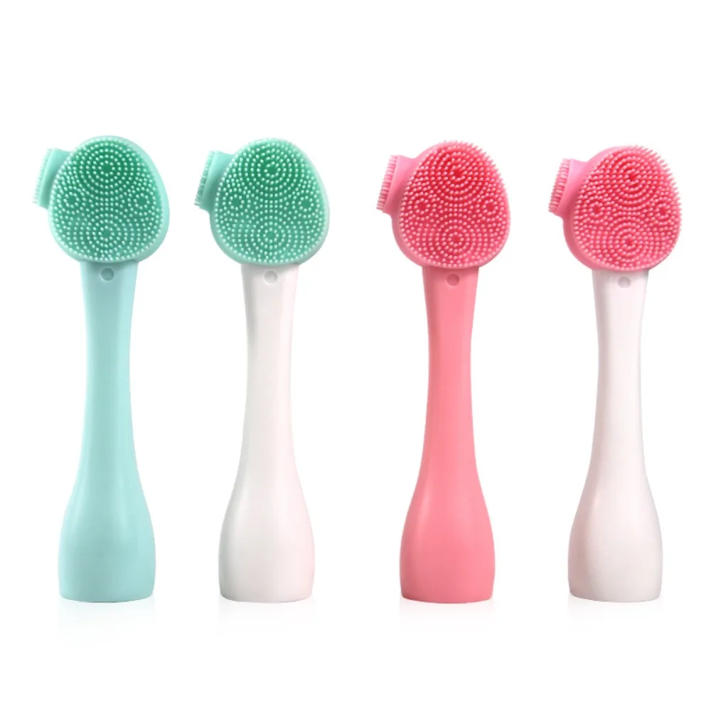 Double Side Silicone Facial Cleanser Brush Soft Hair Handheld Face Cleansing Instrument Exfoliating Washing Brush