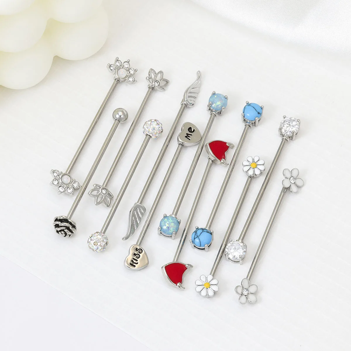 16G Arrows Hearts Industrial Barbell Surgical Steel Short Cartilage Earring Body Piercing Jewelry for Women Men Rod Length 38mm