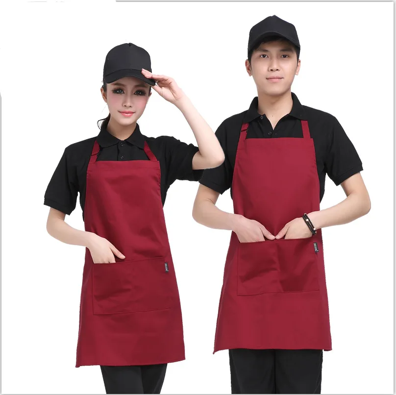 Korean Version Solid Color Kitchen Apron Custom Restaurant Men's and Women's Work Clothes Custom Hot Pot