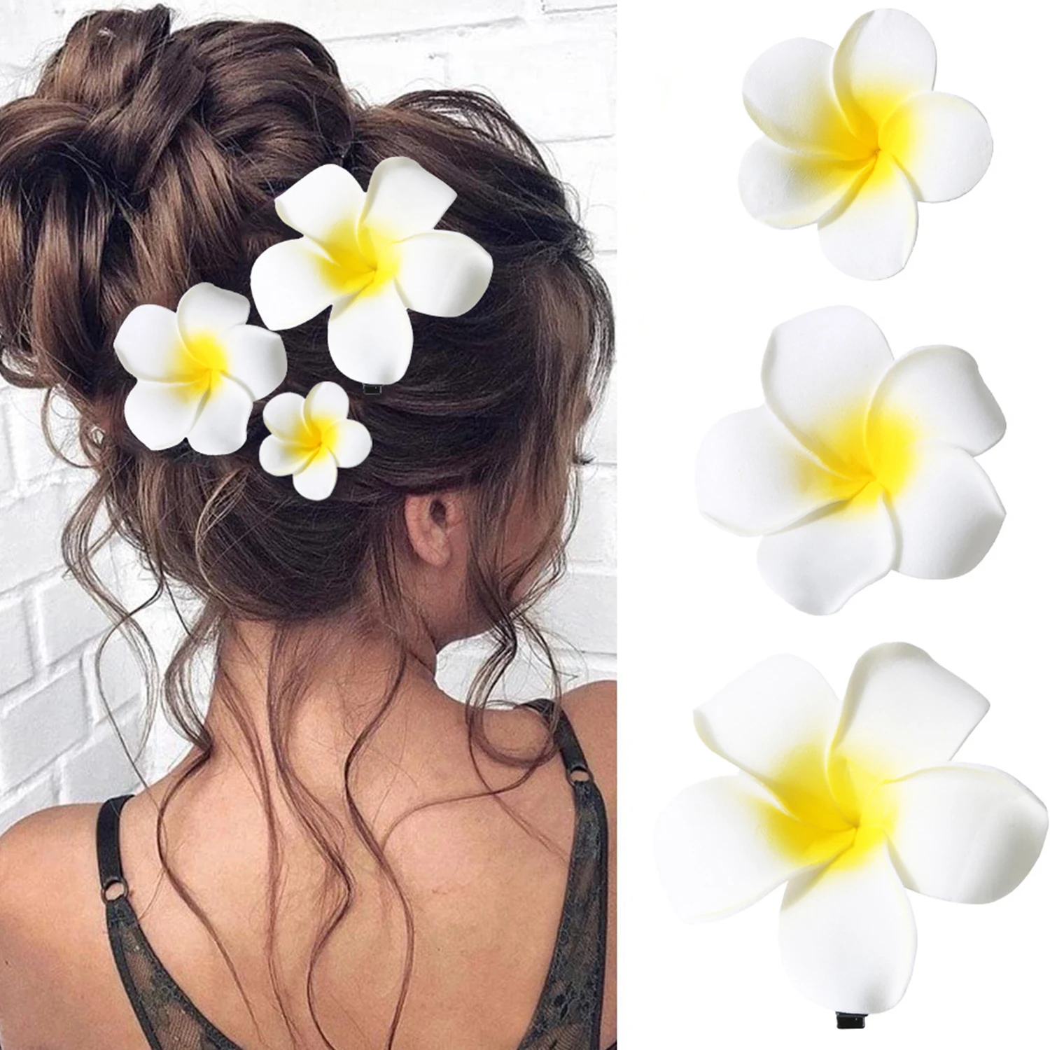 5Pcs Bohemia Plumeria Flower Hair Clips For Women Girls Hairpins Egg Flower Barrettes Hawaiian Wedding Party Hair Accessories