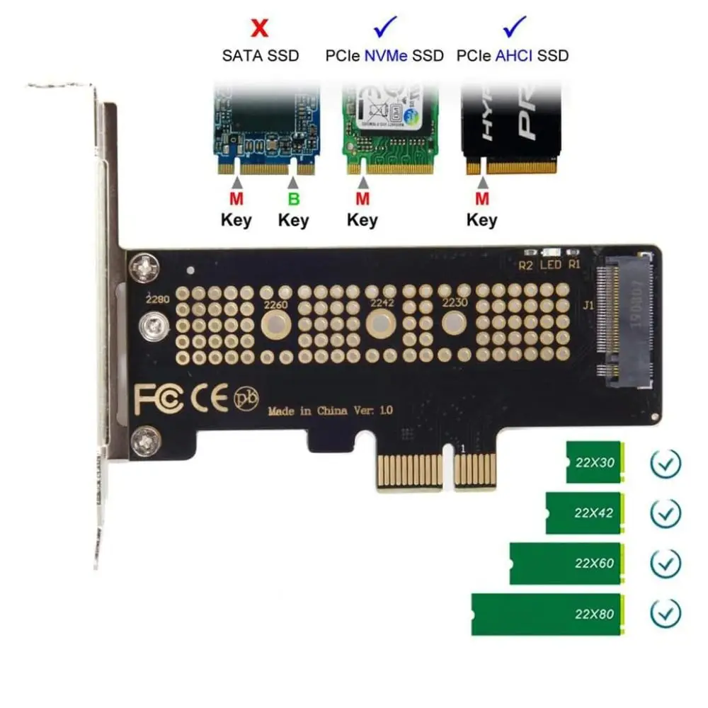 PCI-E 4X 8X 16X NVME to PCIe Bracket Included High Speed M.2 NGFF Adapter 2230 2242 2260 2280 PCIe Adapter Card Desktop PC