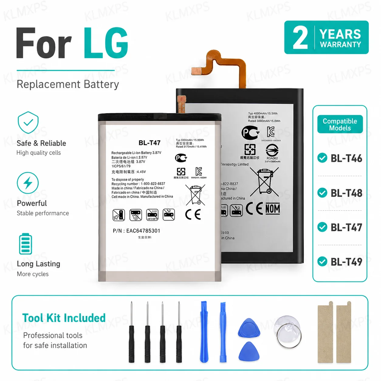 BL-T47 BL-T46 BL-T49 BL-T48 Replacement Battery For LG V60 ThinQ Stylo 6 K510 K51S LM-Q730MM LM-K410BMW with Repair Tools