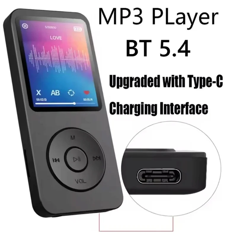 Sports Mini MP3 Player 1.8 Inch Screen Walkmen HIFI Bluetooth 5.4 Portable Walkmen E-Books Recording WiFi Player FM Radio Player
