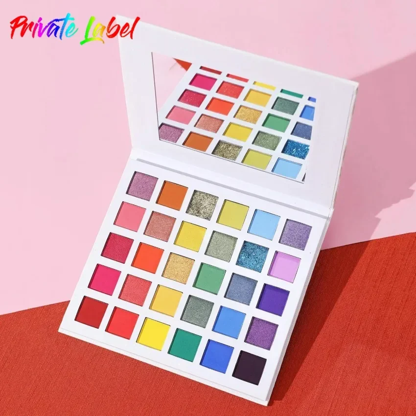 Paleta de sombra de ojos pigmentada personalizada, polvo de sombra de ojos mate brillante, resistente al agua, maquillaje de ojos de larga duración a granel, 30 colores