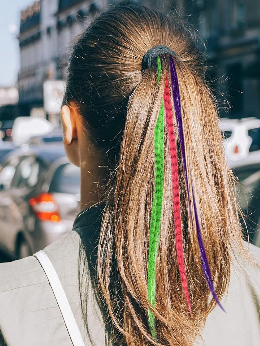 Synthetic Colored Feather Hair Extensions 16Inch 10 Pieces/Pack Blue Purple For Women Zebra Line Feather Hairpiece
