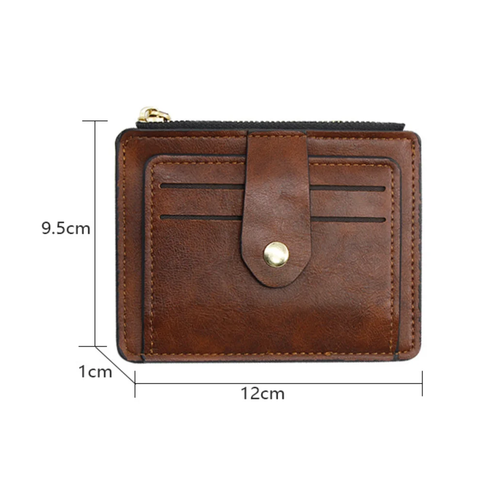 حامل البطاقة محفظة من البولي يوريثان بني متعدد البطاقات بسحاب مشبك نمط متين للنساء محفظة نقود معدنية حامل ائتمان #2