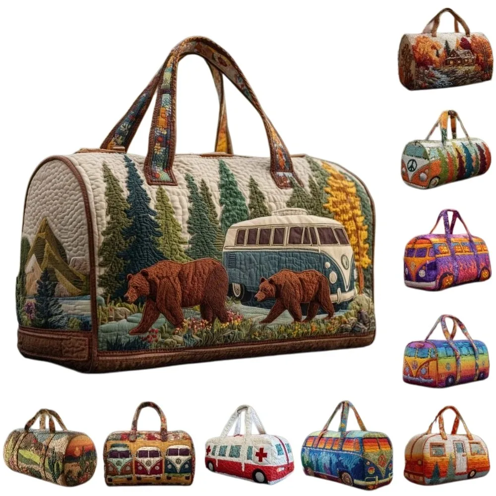 

Adjustable Strap Quilted Duffle Bag Large Capacity Tote Bags Short-distance Handbag 3D Quilting Craft Travel Duffel Bag