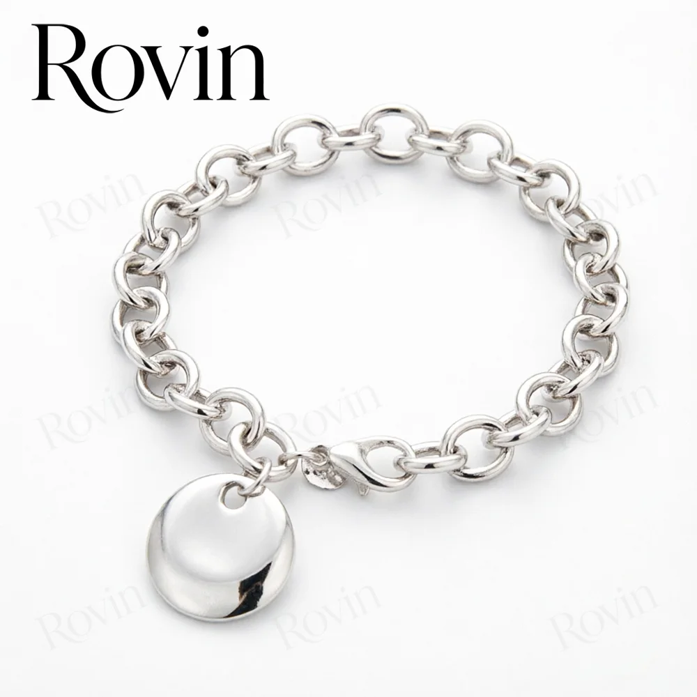 Women's 18K Gold 8-Inch Bracelet with Delicate Round Disc and Oval Links – Stylish Jewelry Gift for Weddings and Parties