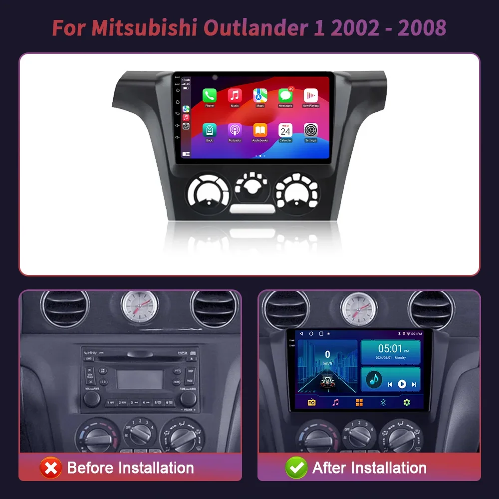 Car Radio Multimedia Wireless Carplay For Mitsubishi Outlander 1 2002-2008  Android  Navigation 4G GPS 2 Din Screen Stereo