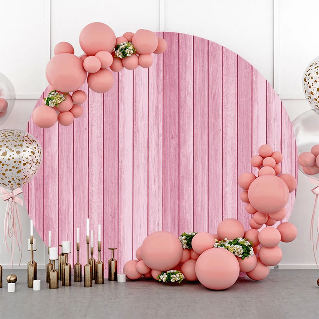 Round Photography Background Brown Wood Wall Texture Baby Shower Birthday Wedding Party Elastic Circle Backdrop Photo Studio