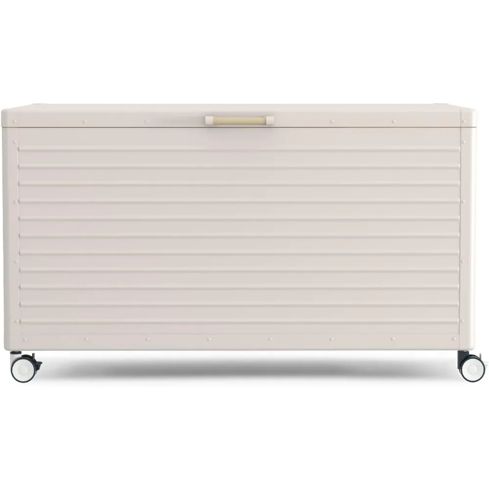 

134 Gallon Large Outdoor Deck Box with Wheels, Storage Box with Lid for Patio Furniture, Garden Tools, Outdoor Cushion, Latte