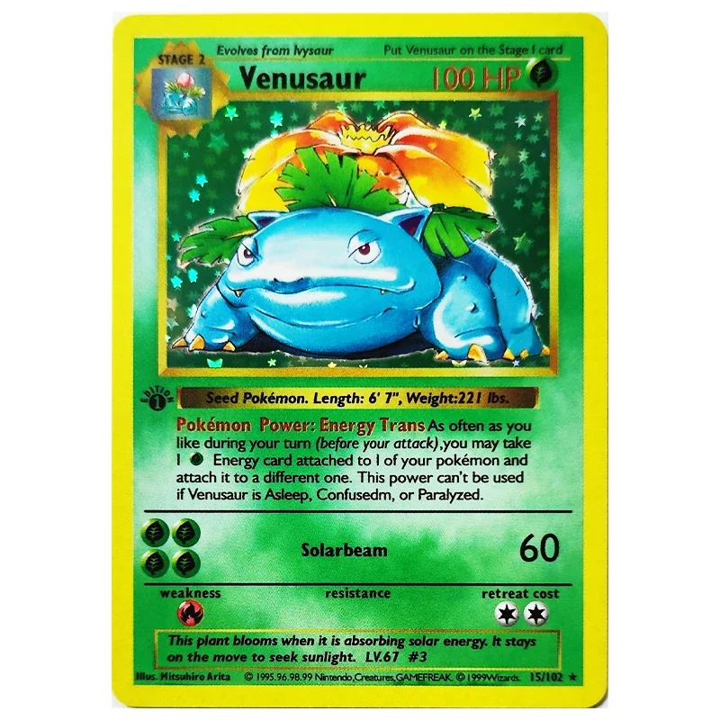 Bricolage 3 pièces/ensemble 1996 1ère édition Charizard Venusaur Blastoise carte Flash premier partenaire jeu classique Anime Collection carte cadeau jouet