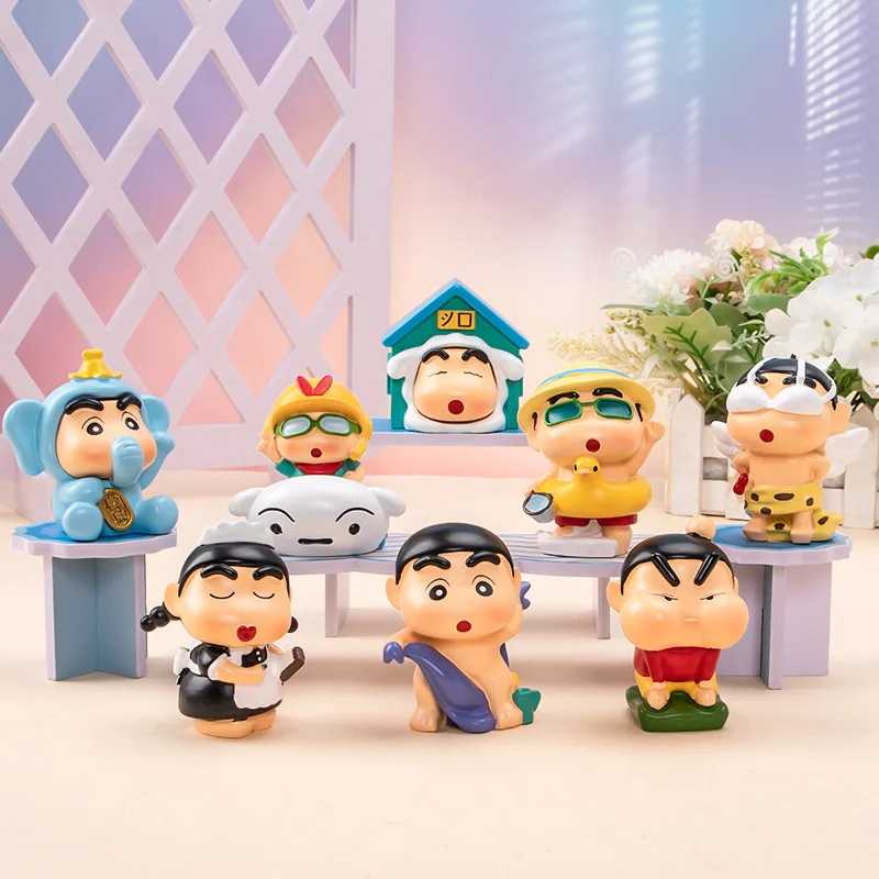 1 pièces Style aléatoire Anime Crayon shin-chan histoires Q Version figurine PVC modèle jouets poupée ornement de bureau cadeaux en boîte