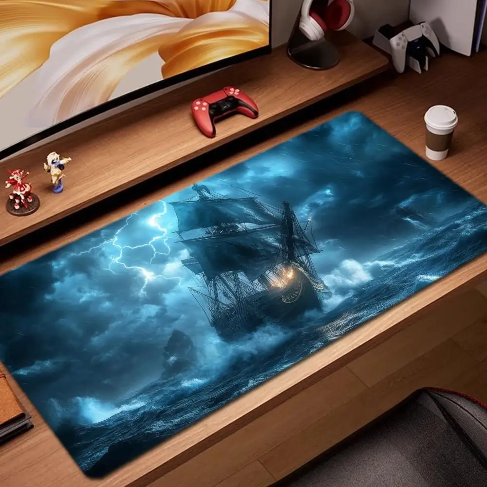 

Коврик для мыши «Пиратский корабль», игровые аксессуары, коврик для клавиатуры, XXL, большой запирающий край, 900X400 мм, настольный коврик, игровой коврик для мыши