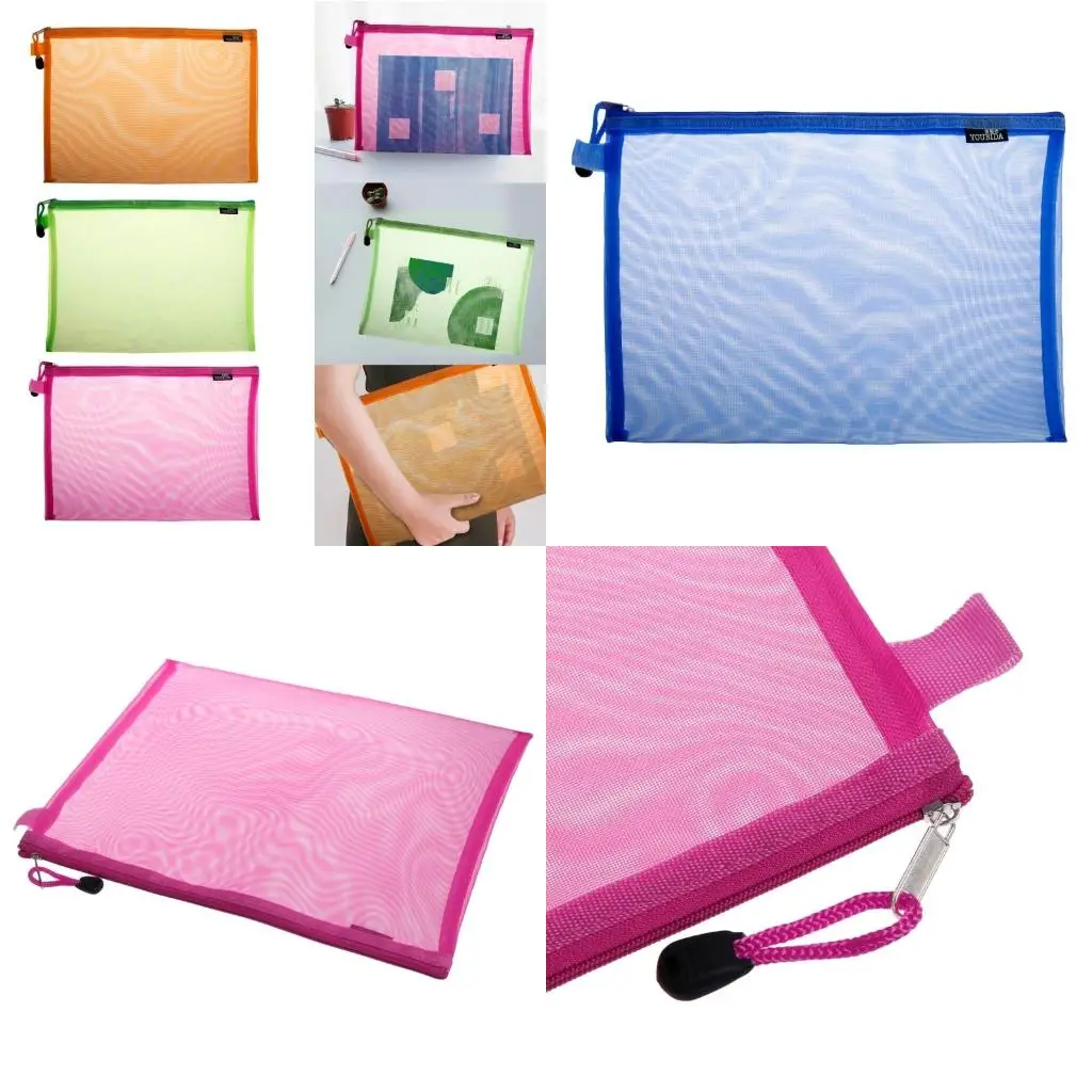 

Colored File Bag Large Zip-up Mesh Pocket Test Paper Holder Bag File Wallet for Adults Office Travel