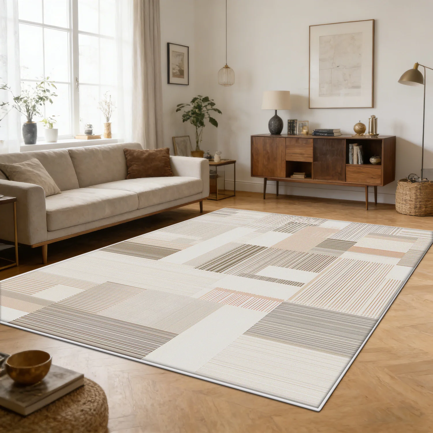 

Modern Geometric Light Luxury Living Room Carpet Oversized Cream Style Plush Rug Easy Cleaning Foldable Floor Mat Bedroom Sofa