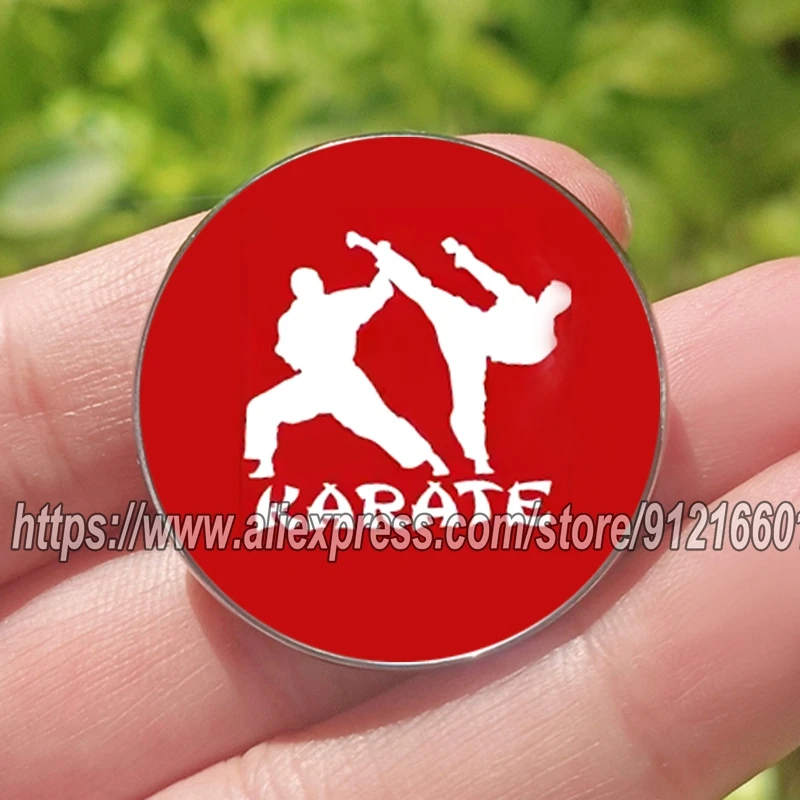 1 pçs de aço inoxidável venda quente eu amo judô broche judô karate taekwondo entusiastas vidro cabochão pinos clube presente