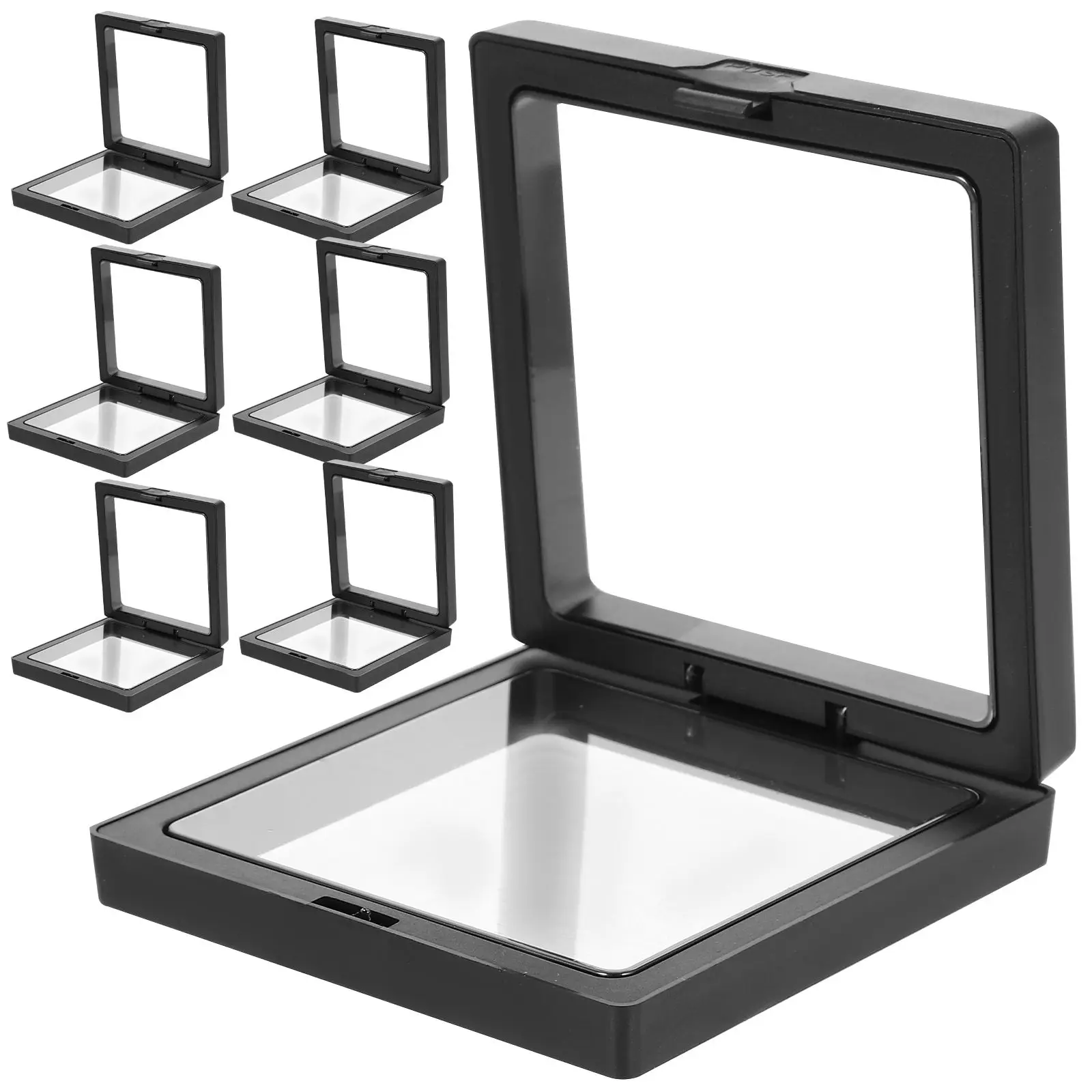 12 Pcs Transparent Boxes 9x9x2cm Floating Frames Floating Display Frame Holder for Jewelry Medals Coins Stamps Storage Display