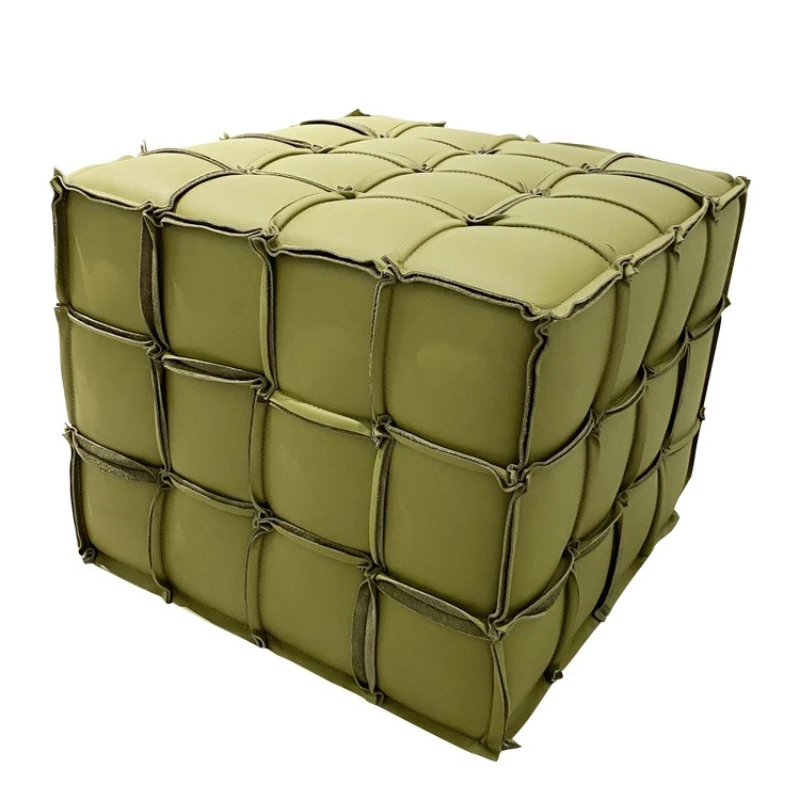 

First layer cowhide living room sofa stool home light luxury solid wood shoe changing stool