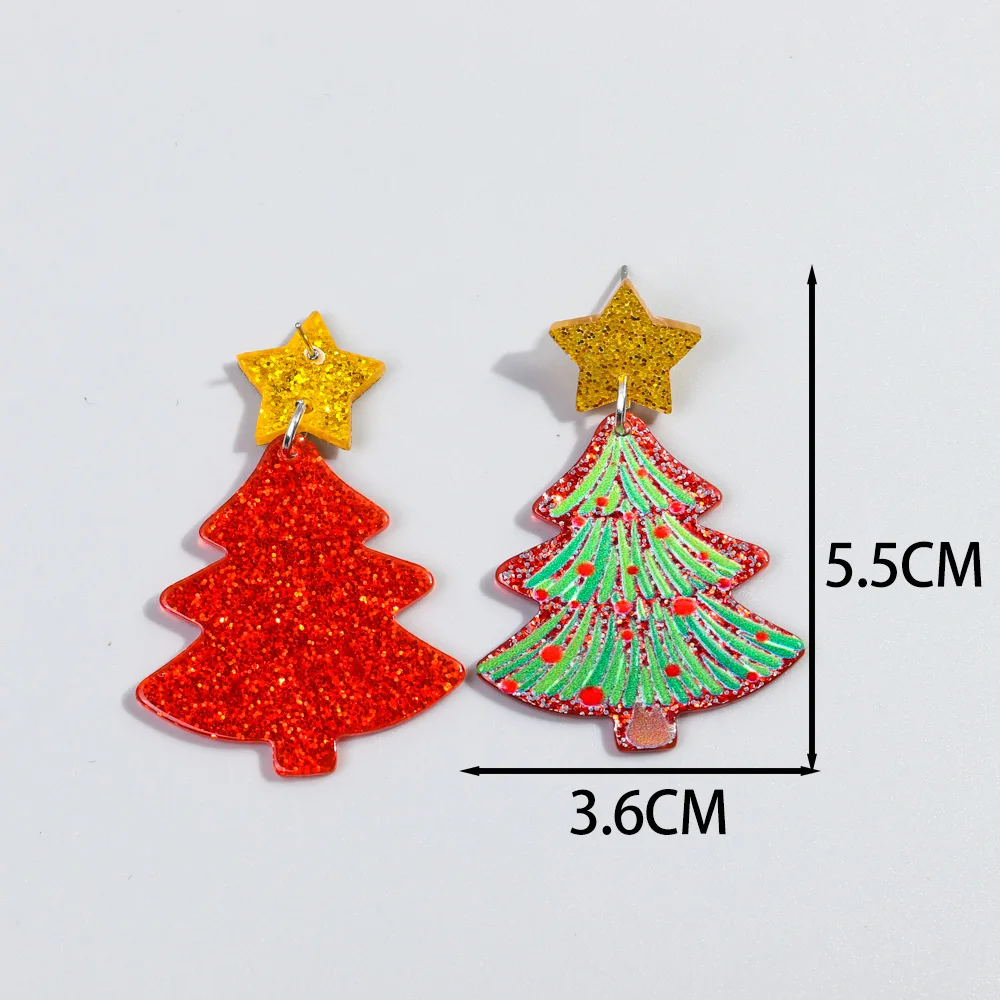 بريق الاكريليك شجرة عيد الميلاد نجمة استرخى أقراط للنساء ، الكرتون بيان النبات القرط ، هدايا عيد الميلاد والمجوهرات ، جديد ، والأزياء #2