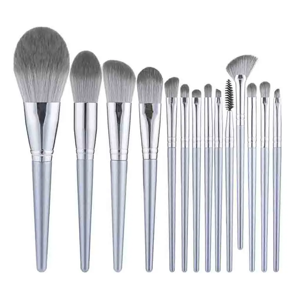 Ensemble de pinceaux de maquillage Jules Halo, pinceau fard à barrage, pinceau de dispersion de poudre, manche en bois de tube en aluminium, outils de nettoyage, 14 pièces