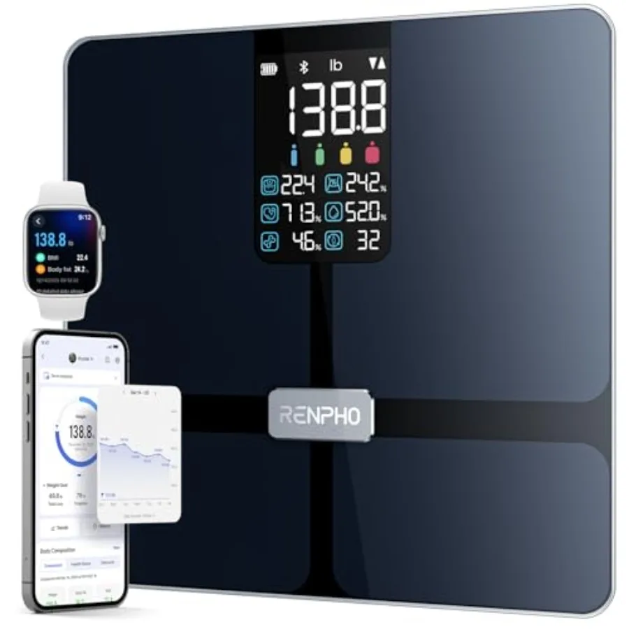 

Smart Scale for Body Weight with BMI Body Fat Muscle Mass Bluetooth 13 Metrics Large Display Support App Connection Black