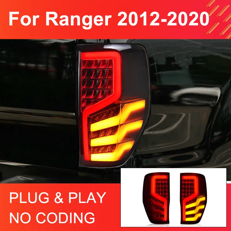 2pcs LED Tail Lights Assembly for Ford Ranger 2012-2020 Taillight Plug and Play LED Running Dynamic Turning Rear Tail Lamps