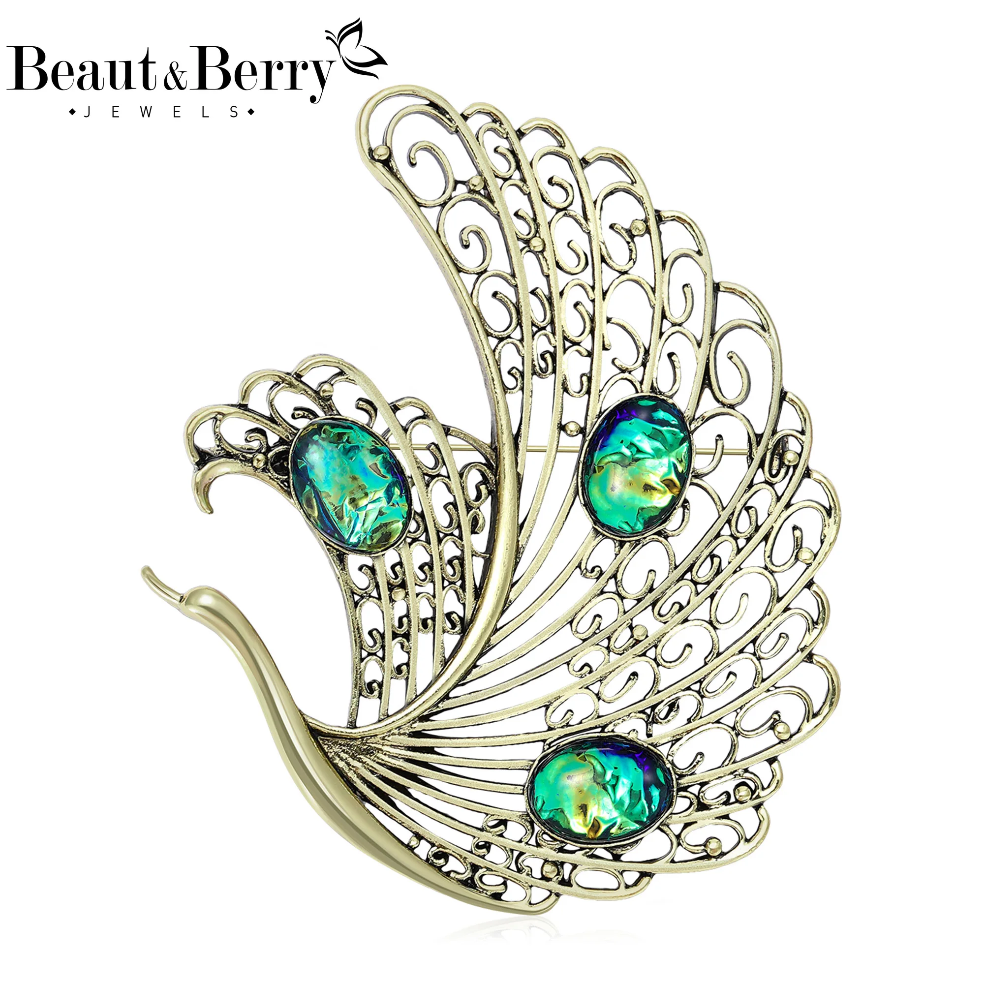 Beaut&Berry Vintage Openwork Swan Brooches for Women Animal Pins Casual Party Accessories New Fashion Gifts Friends Decorations