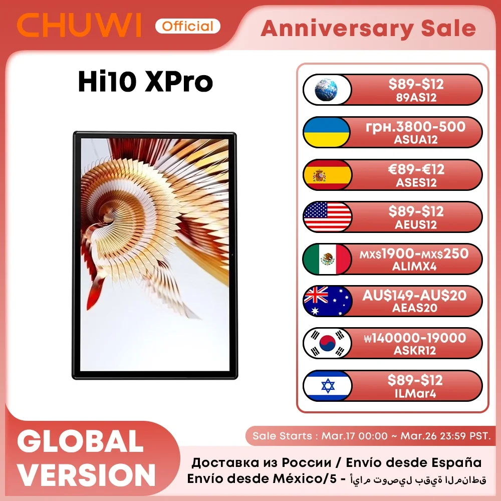 CHUWI Hi10X Pro 10,1 pulgadas 800*1280 pantalla IPS Unisoc T606 4GB RAM 128GB ROM tabletas 2,4G/5G Wifi Android 13 Tablet PC 7000mah