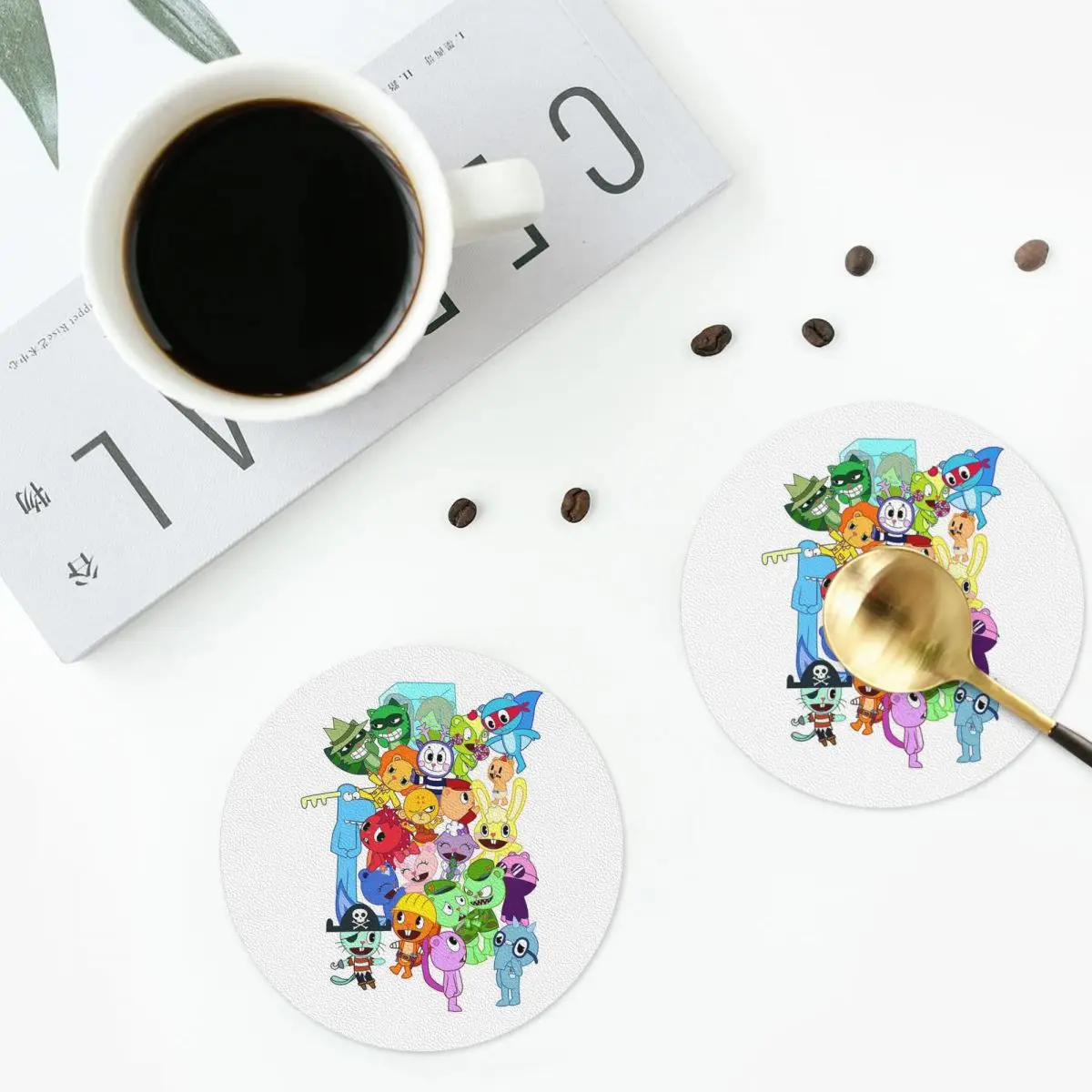 Happy Tree Friends All Characters Coasters Kitchen Placemats Non-slip Insulation Cup Coffee Mats For Decor  Pads Set of 4