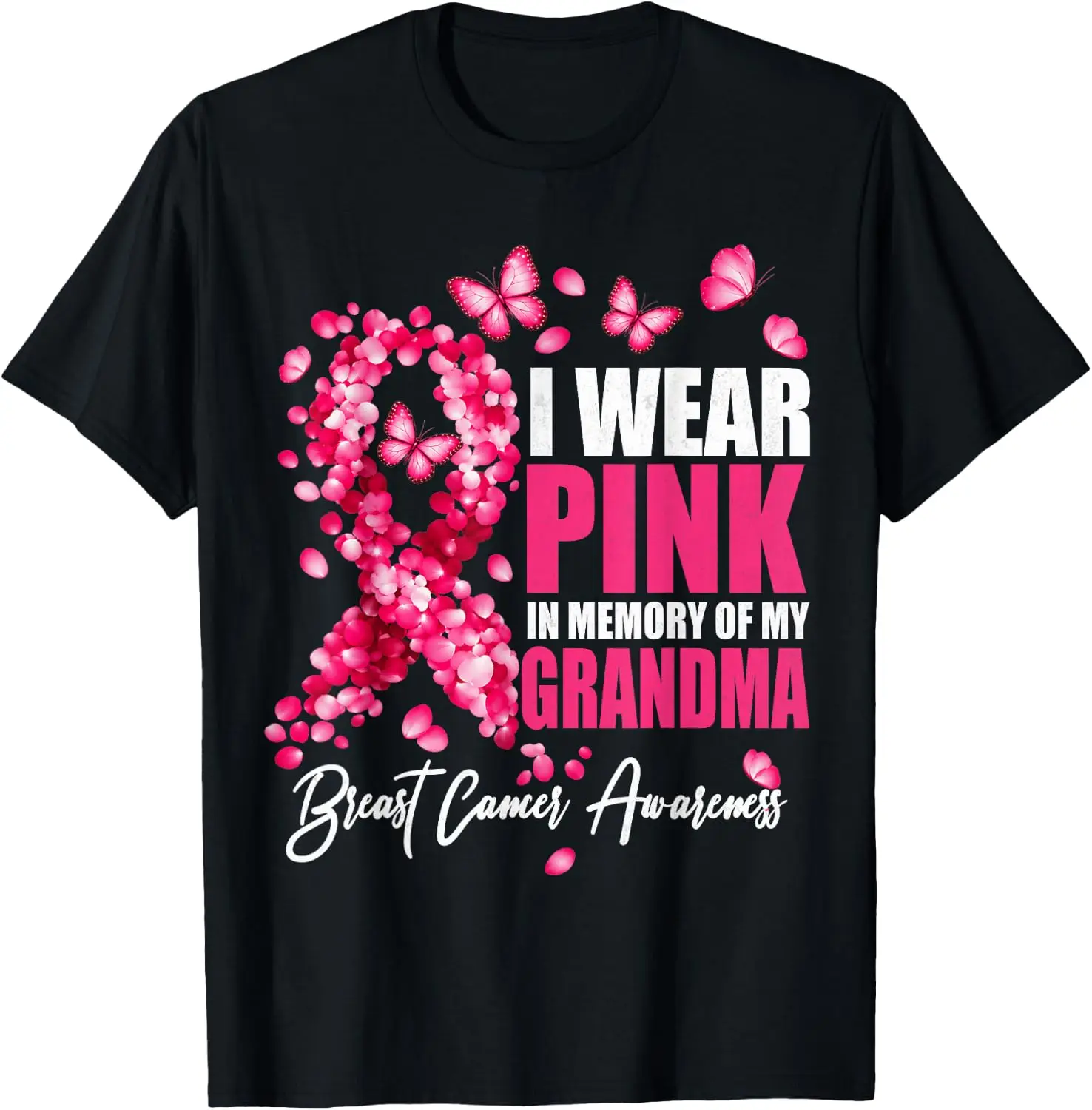 Breast Cancer Awareness I Wear Pink In Memory Of My Grandma T-Shirt Premium heavyweight pure cotton—stylish, versatile, and unisex; a perfect Christmas gift suitable for year-round wear.