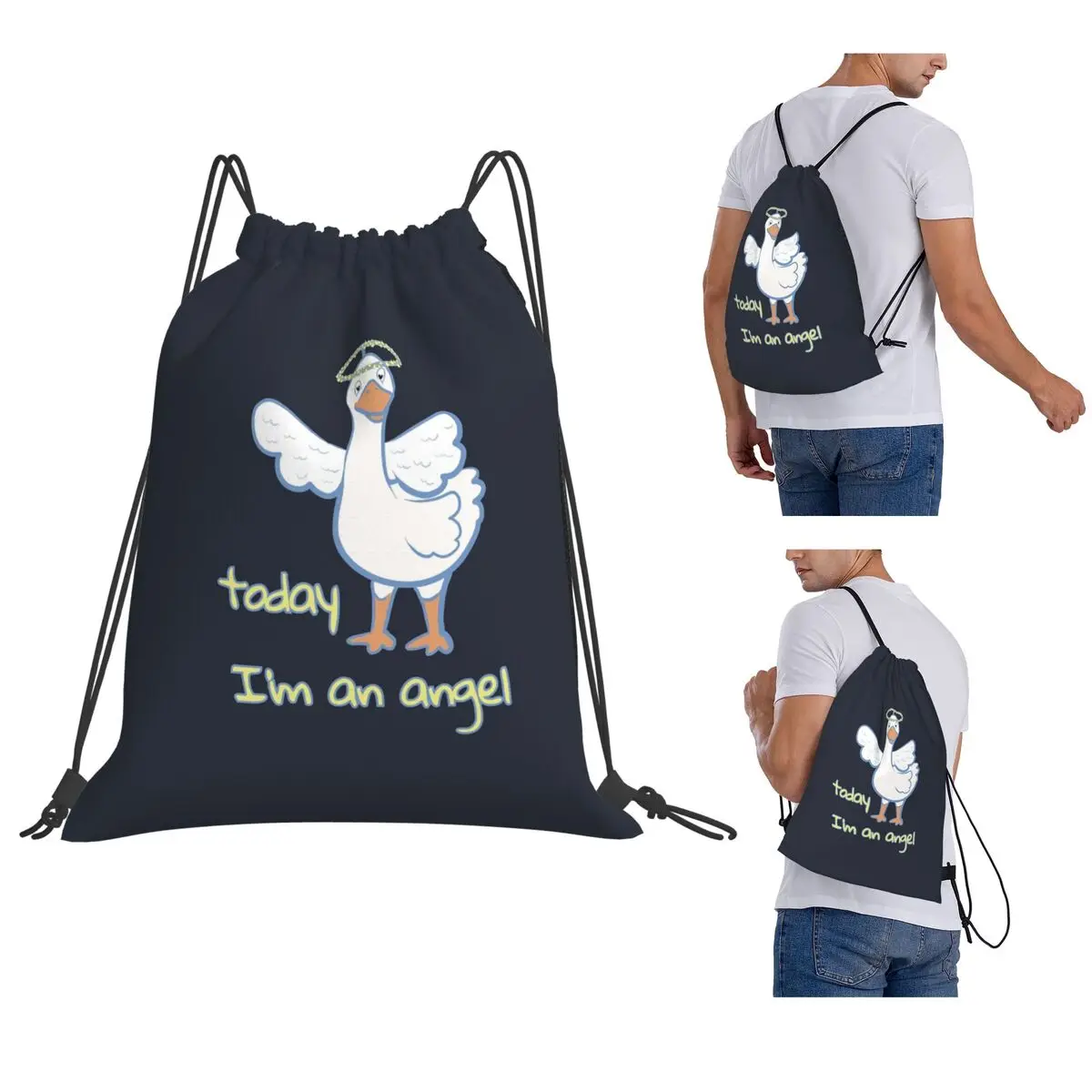 Today I'm An Angel Backpacks Portable Drawstring Bags Sundries Bag Book Bags for Travel School