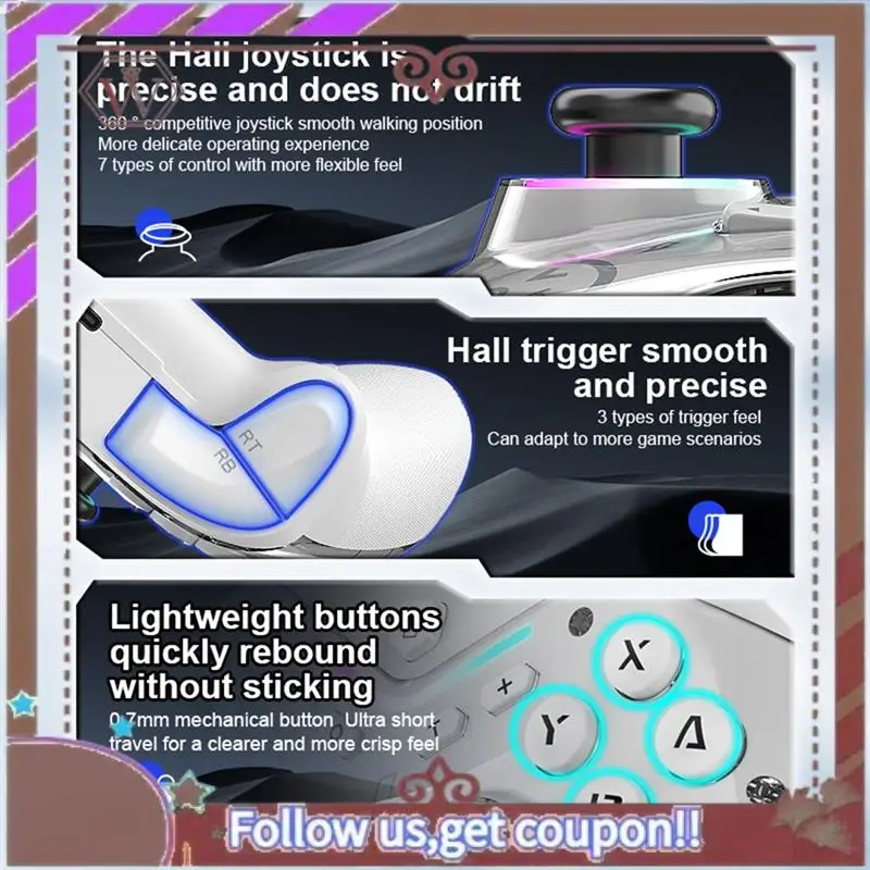 ABBG-Game Console وحدة تحكم ألعاب لاسلكية قابلة للبرمجة Gamepad Hall Joystick دعم للتبديل/البخار/IOS/Android سهلة الاستخدام